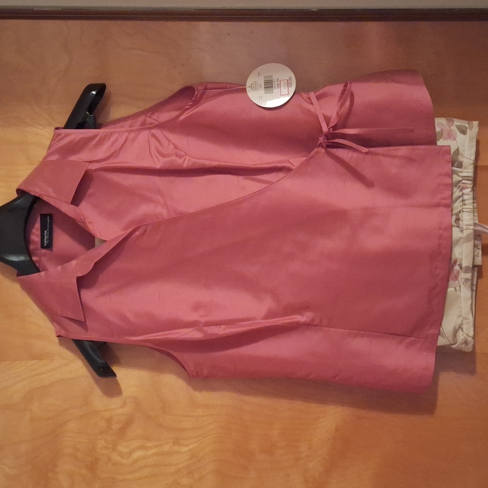 Valerie by Valerie Stevens Petite PM 2PC Set 100% Silk Pink/Floral NWT
